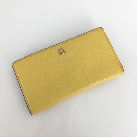Kate Spade Women’s Slim Bifold Wallet Yellow Pebbled Leather - Picture 1 of 11